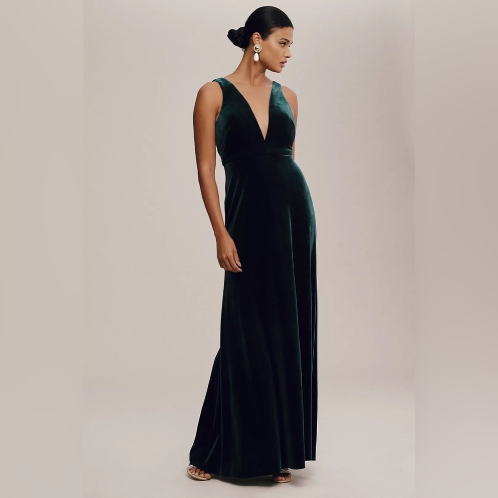 Jenny Yoo Logan Deep V Velvet Column dress